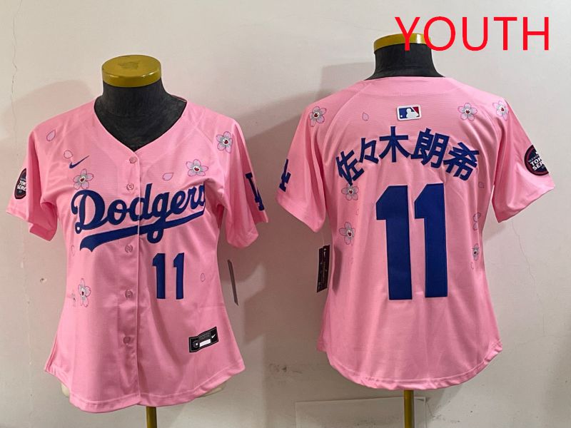 Youth Los Angeles Dodgers #11 R.Sasaki Pink Sakura Edition 2025 Nike MLB Jersey style 4->youth mlb jersey->Youth Jersey